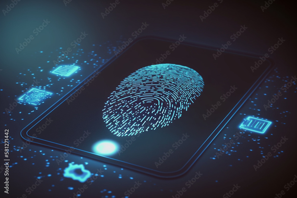Poster fingerprint scan provides security access with biometrics identification business technology safety 