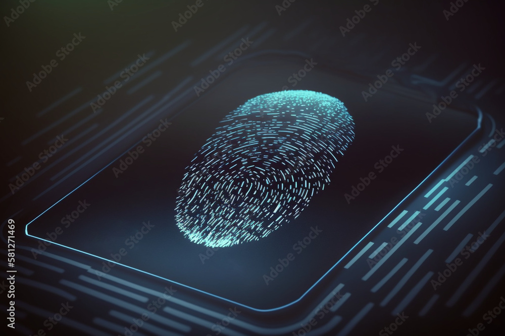 Poster fingerprint scan provides security access with biometrics identification business technology safety 
