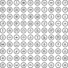 100 equipment icons set. Outline illustration of 100 equipment icons vector set isolated on white background