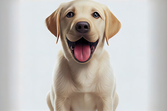 Studio Photography of a happy adorable dog on white background. AI-Generated