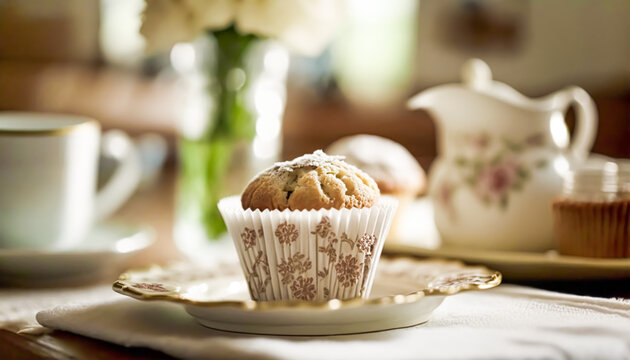 Homemade cakes, muffins served for tea. Generative Ai