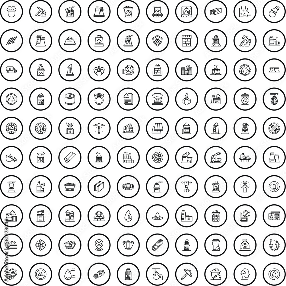 Poster 100 factory icons set. outline illustration of 100 factory icons vector set isolated on white backgr