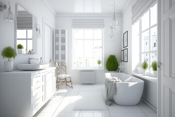 Fototapeta na wymiar Stylish White Bathroom Interior: Lifestyle Design for Your Home or Apartment: Generative AI