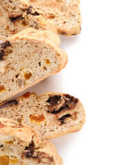 Delicious biscotti cookies isolated on white background