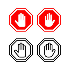Stop icon vector illustration. stop road sign. hand stop sign and symbol. Do not enter stop red sign with hand