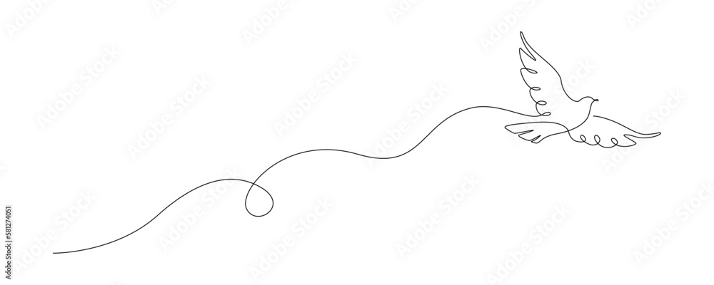 Leinwandbilder White dove in one continuous line drawing. Bird symbol of peace and freedom in simple linear style. Concept for national labor movement icon. Editable stroke. Doodle outline vector illustration