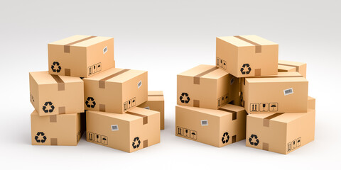 Cardboard boxes on white background, logistics and delivery concept. 3D Rendering