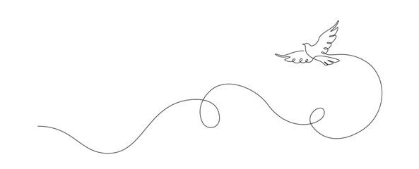Naklejka na ściany i meble Flying dove in one continuous line drawing. Bird symbol of peace and freedom in simple linear style. Concept for national labor movement icon. Editable stroke. Doodle outline vector illustration