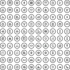 100 fitness icons set. Outline illustration of 100 fitness icons vector set isolated on white background