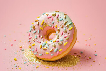 Donut on colorful background. Doughnut day concept