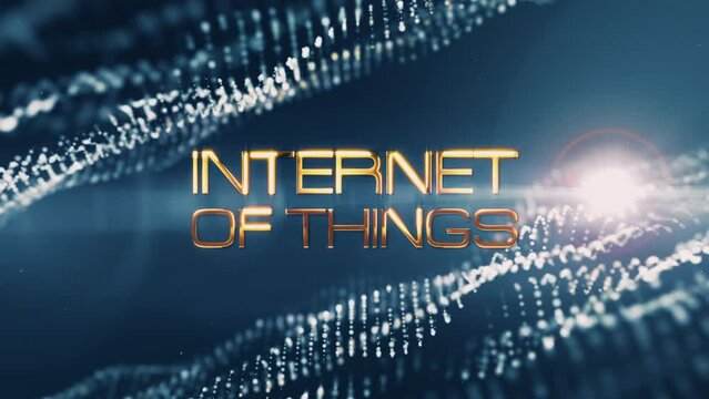 Internet of Things text abstract science technology futuristic 3D cinematic title background. Animation for business network technology introduction.