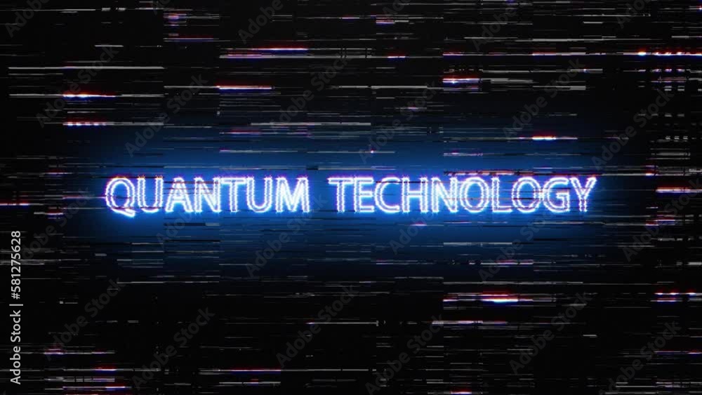 Poster animation text of quantum technology glitch blue neon text effect with silver flash flickering light
