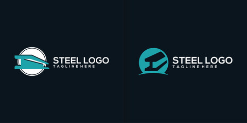 Vector steel logo design with steel beam icons