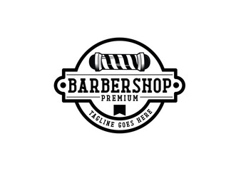Vintage Barbershop logo template, retro style, with bearded man and barberpool