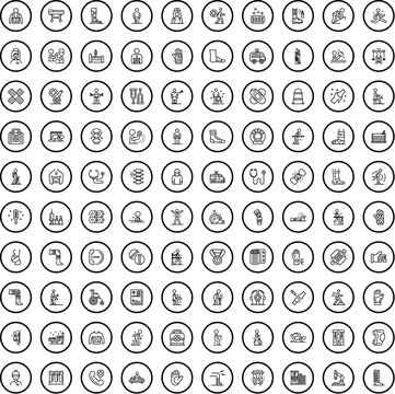 100 injury icons set. Outline illustration of 100 injury icons vector set isolated on white background