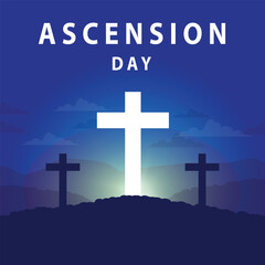 ascension day with cross and sunrise light illustration