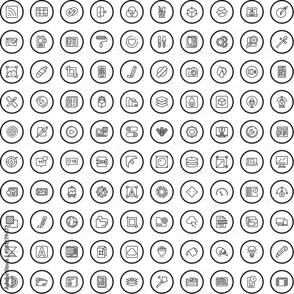 Poster 100 interface icons set. outline illustration of 100 interface icons vector set isolated on white ba