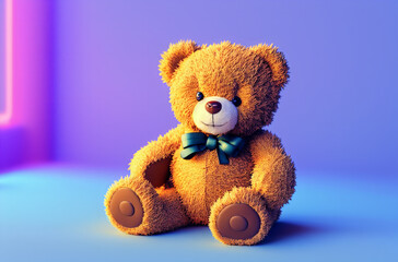 Cute teddy bear. Soft plush toy. Generative AI.