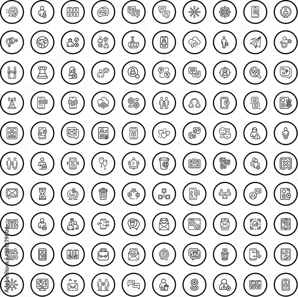 Aufkleber 100 internet icons set. outline illustration of 100 internet icons vector set isolated on white back
