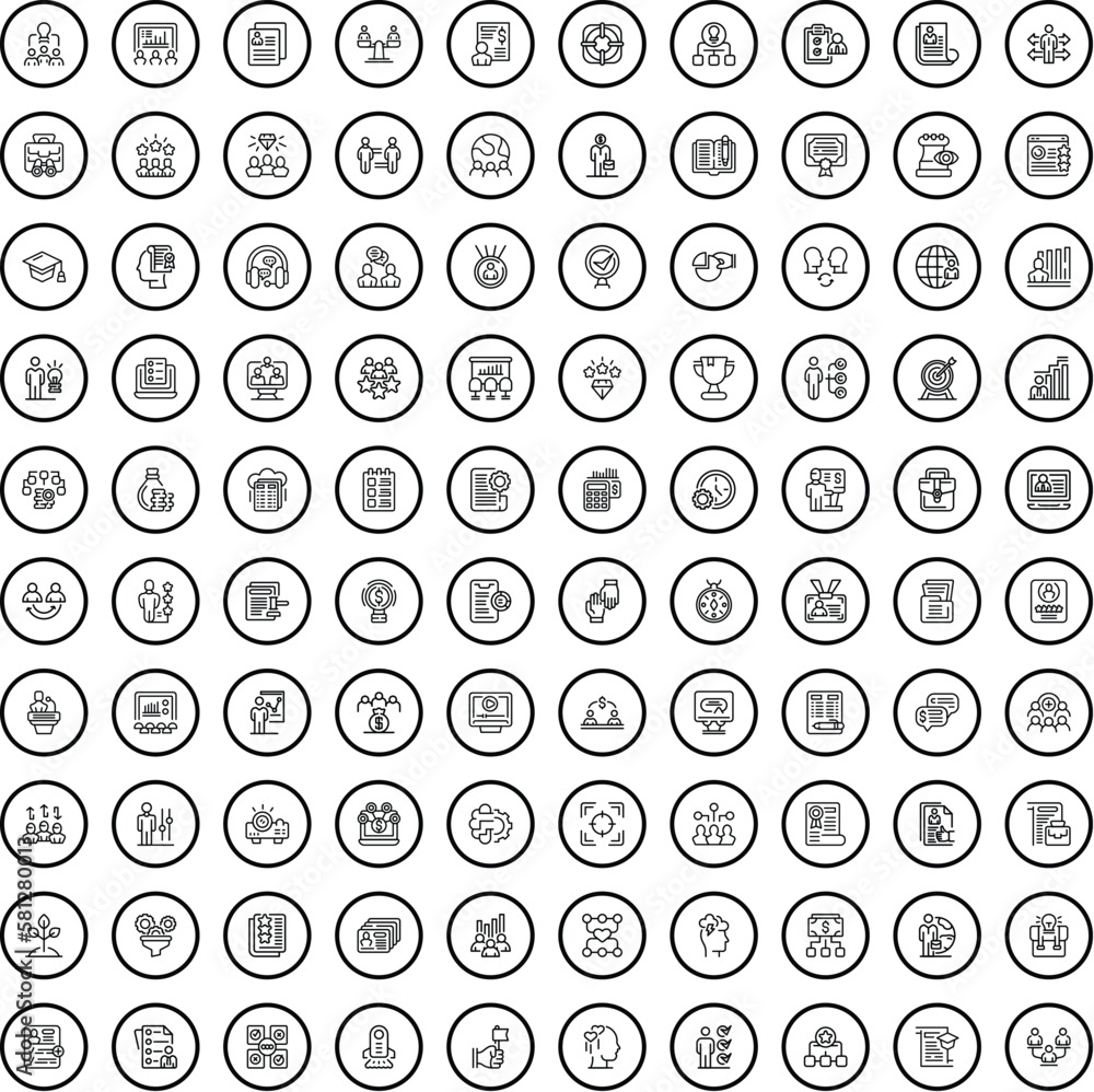 Wall mural 100 job icons set. Outline illustration of 100 job icons vector set isolated on white background - Wall murals