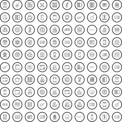 100 kitchen icons set. Outline illustration of 100 kitchen icons vector set isolated on white background