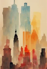 Keuken foto achterwand Aquarelschilderij wolkenkrabber  New York Skyline - Watercolor Illustration. Generative AI.
