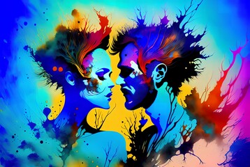 colorful couple romantic abstract art