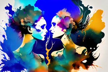 colorful couple romantic abstract art