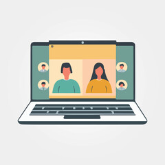 minimalist vector illustration laptop with video call on screen