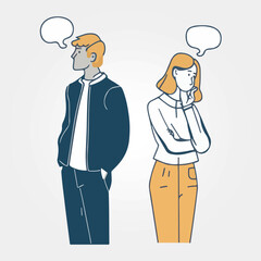 male and female characters thinking, vector illustration