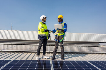 Professional engineer work to maintenance of photovoltaic panel system. 