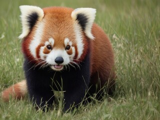 Cute baby red panda on a meadow, Generative AI