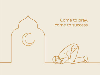 muslim man prostrate in the mosque at the midnight for tahajjud pray during ramadan month activity vector illustration design