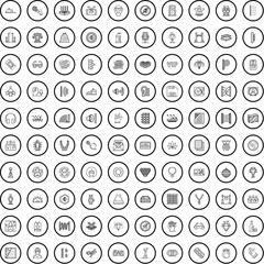 100 music icons set. Outline illustration of 100 music icons vector set isolated on white background