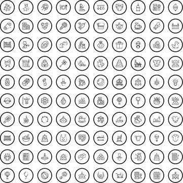 100 nursery icons set. Outline illustration of 100 nursery icons vector set isolated on white background