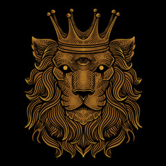 illustration lion king three eyes on black background
