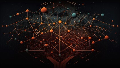 Data web abstract background. Orange and Blue