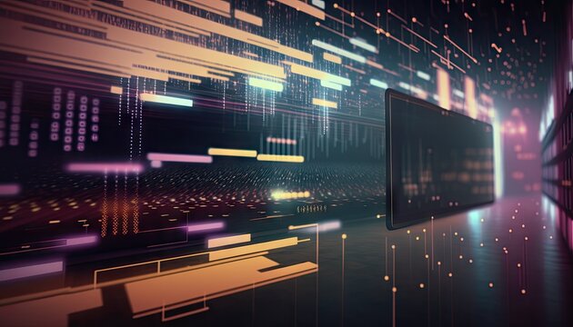 Data stream bright bars flowing. Technology background