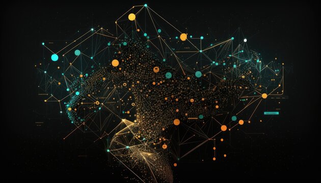 Data web abstract background. Blue & Yellow