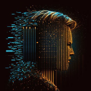 Abstract face with data overlay information. Technology Background