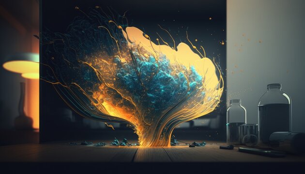 Abstract of blue and gold tree. Bacgkround