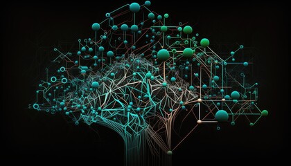 Data web abstract background with nodes. Dark background