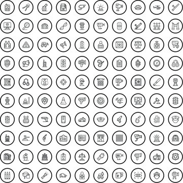 100 police icons set. Outline illustration of 100 police icons vector set isolated on white background