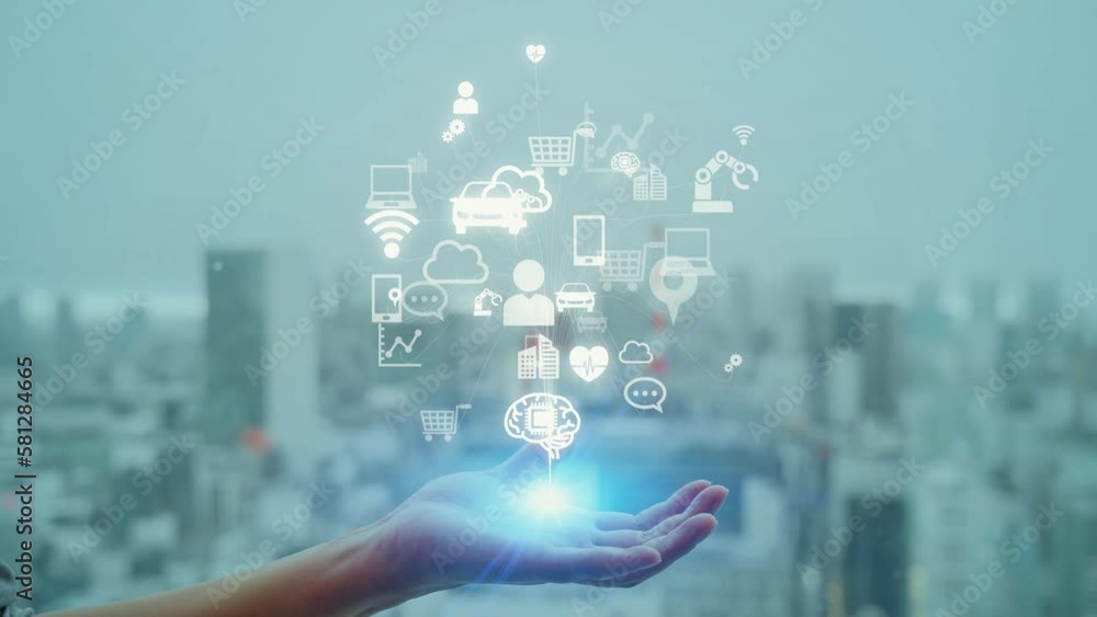 Poster communication network concept. iot (internet of things). mobile app.