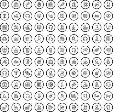 100 profession icons set. Outline illustration of 100 profession icons vector set isolated on white background