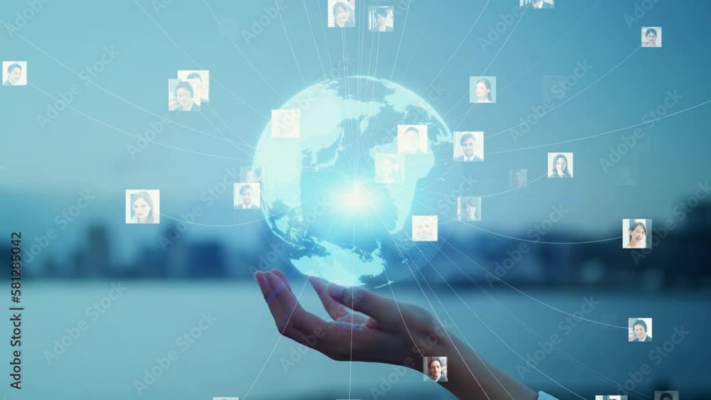 Poster global communication network concept. multinational people community. social networking service.