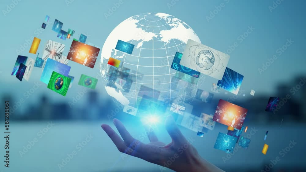 Poster Global digital contents concept. Social networking service. Streaming video. NFT. Non-fungible token.