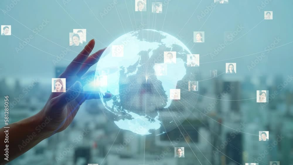 Poster global communication network concept. multinational people community. social networking service.