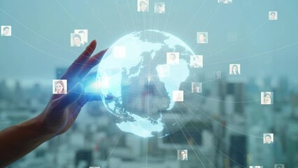 Global communication network concept. Multinational people community. Social networking service.