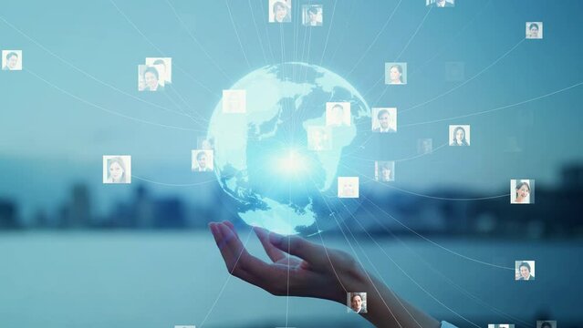 Global communication network concept. Multinational people community. Social networking service.